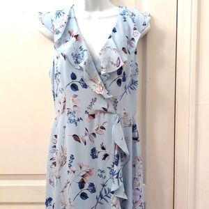 Banana Republic Faux Wrap Blue Floral Ruffle Midi Maxi Dress Size 4
